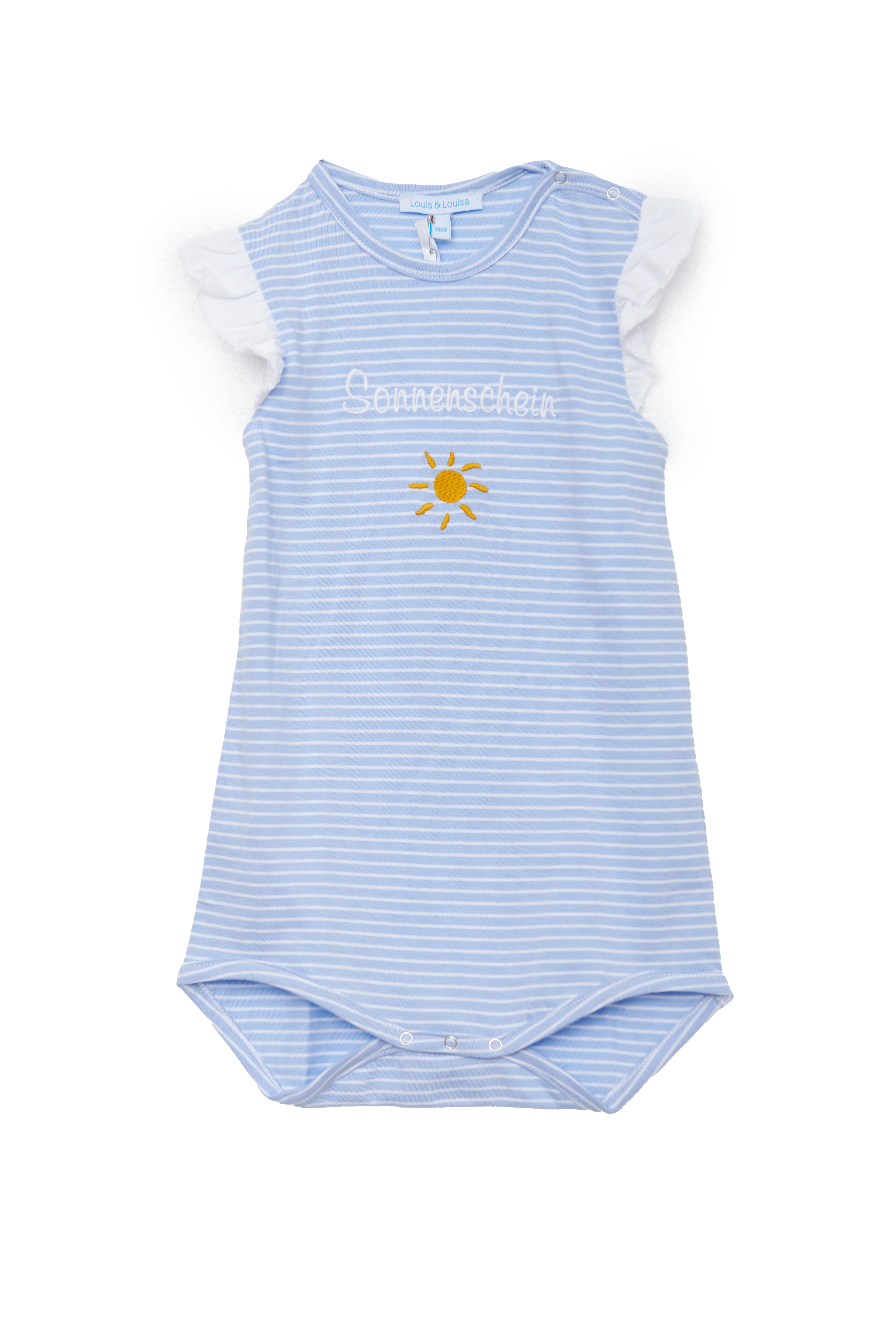 Louis & Louisa Body Baby mit Rüsche "Sonnenschein", blau gestreift