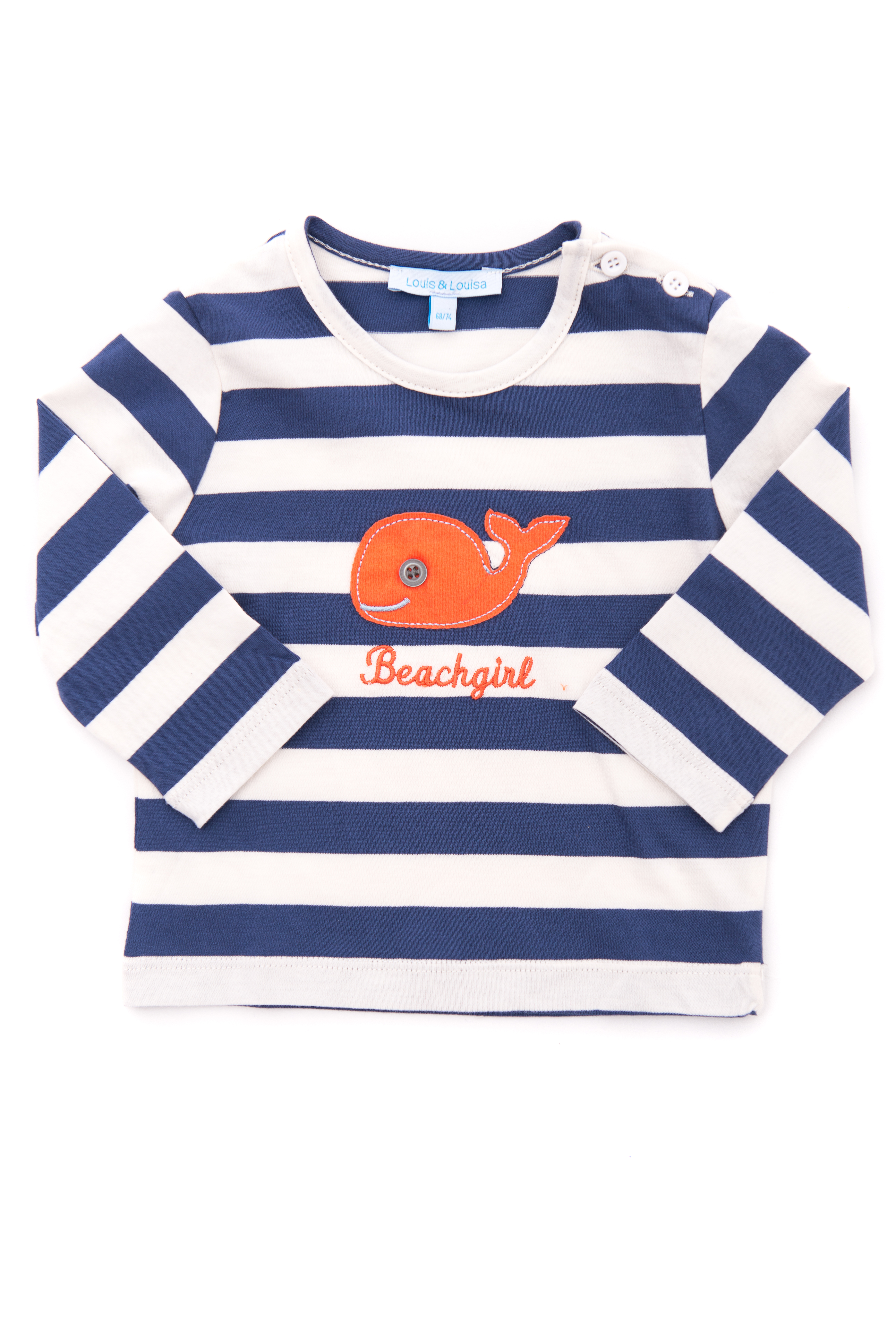 Louis & Louisa Shirt Baby mit Walfisch "Beachgirl", blau gestreift