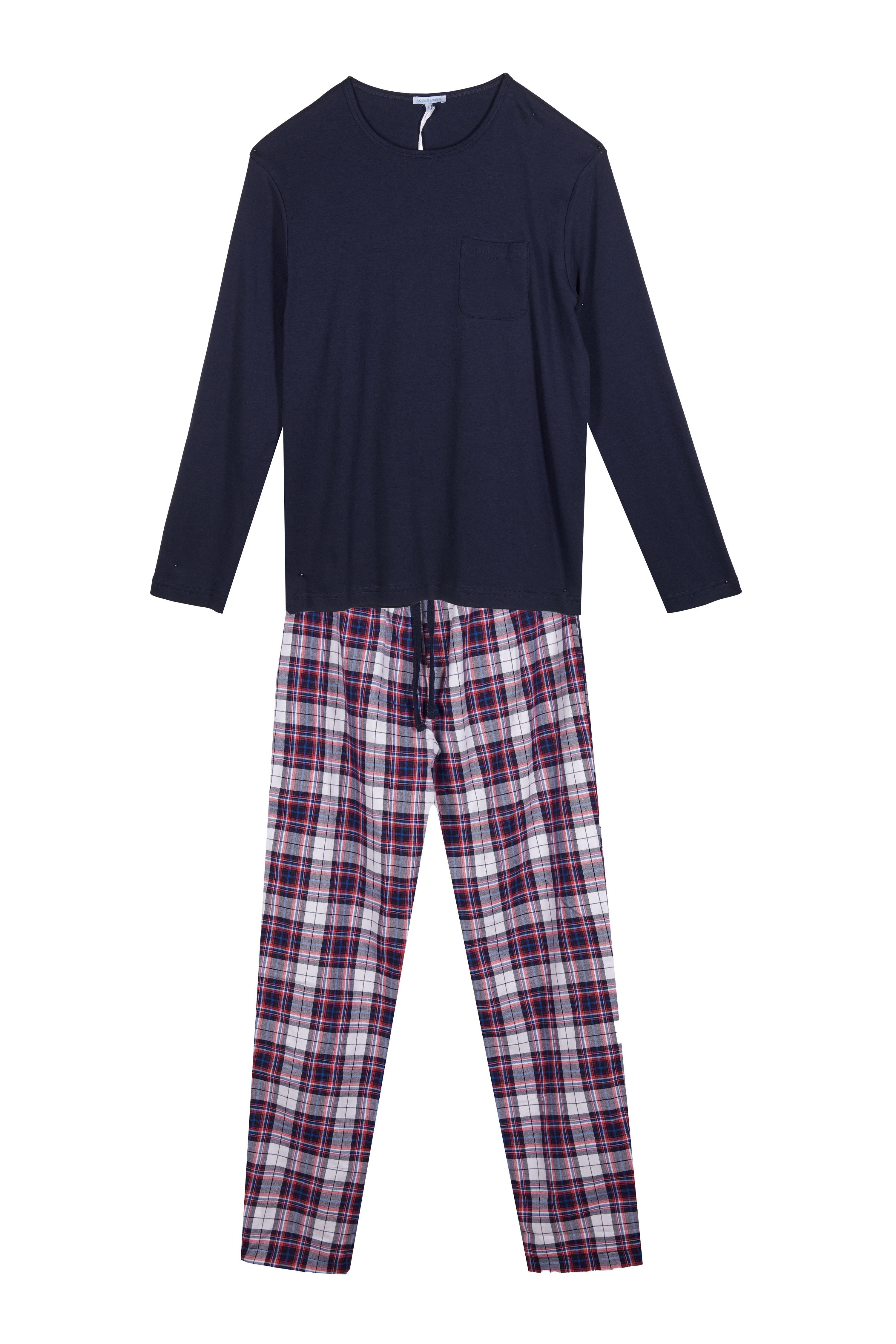 Louis & Louisa Pyjama Herren mit Tasche, dunkelblau / flanell