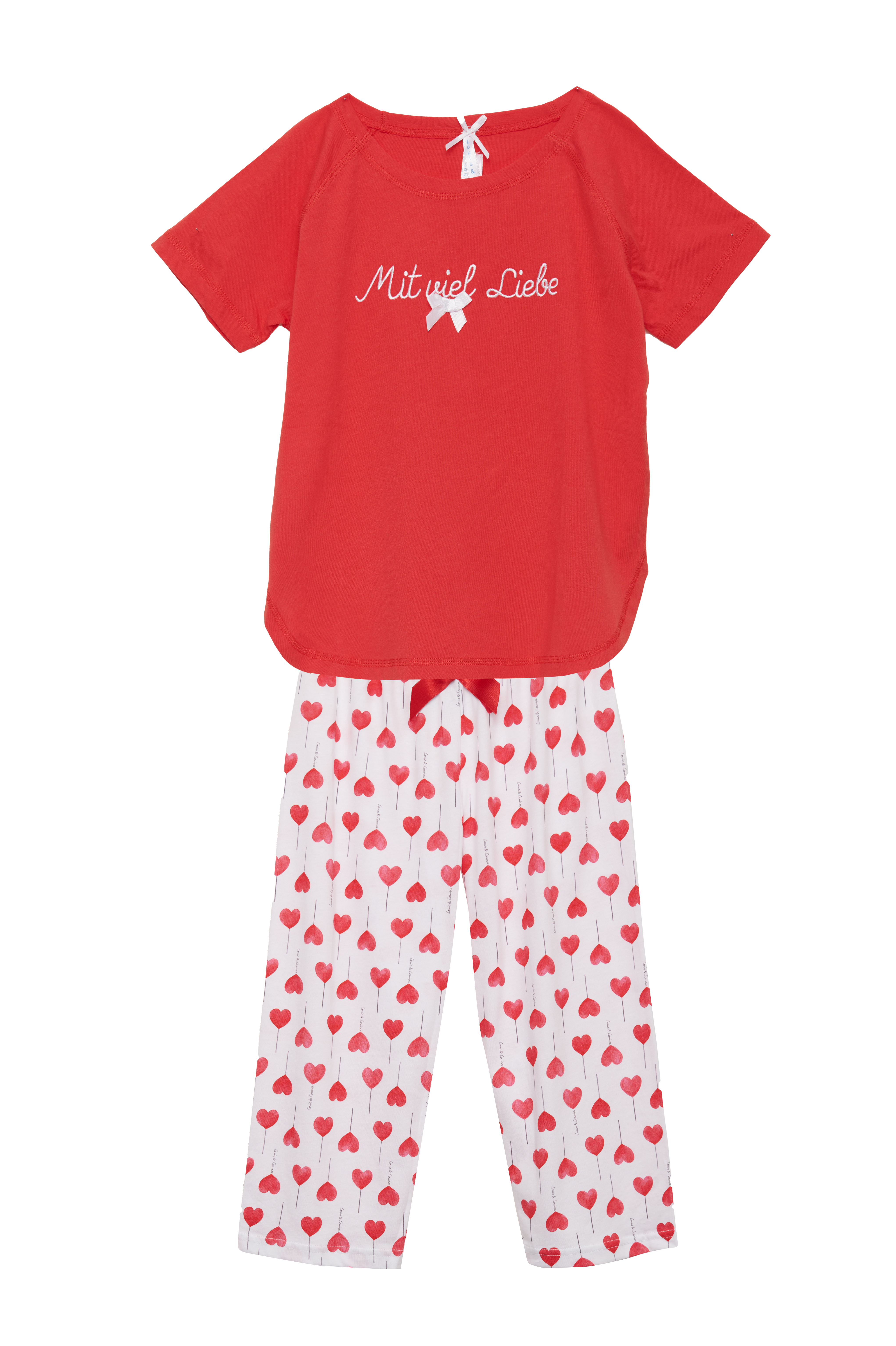 Louis & Louisa PY Capri Kinder Basic "Mit viel Liebe", poppy red / Herz allover