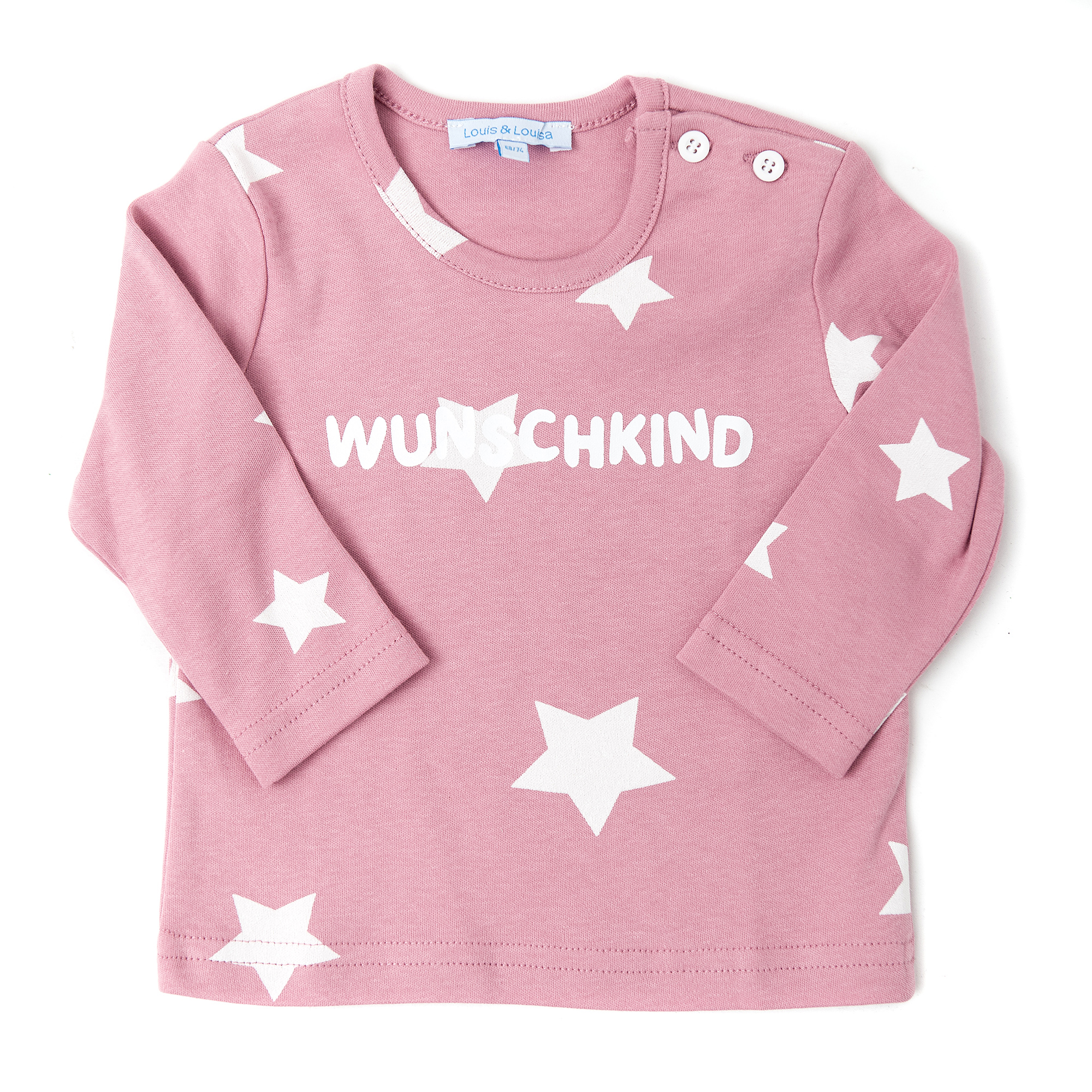 Louis & Louisa Shirt Baby "Wunschkind", rosa mit Sternen