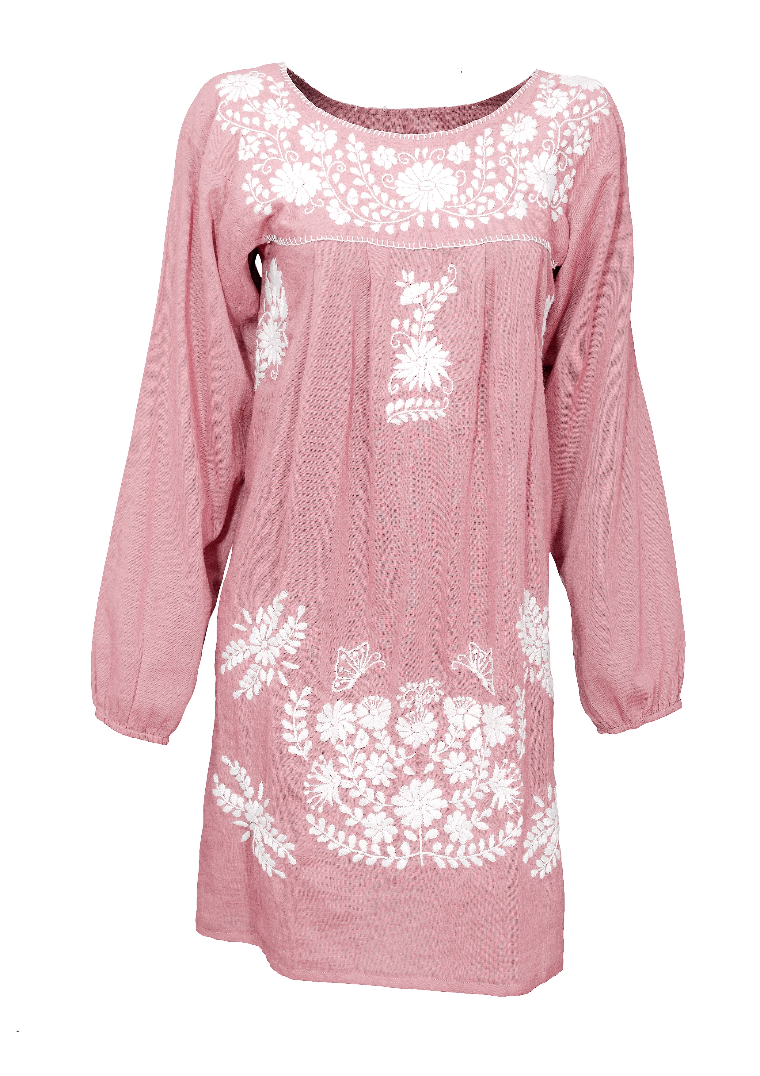 Louis & Louisa Tunika handbestickt, Damen, rose / creme, langarm