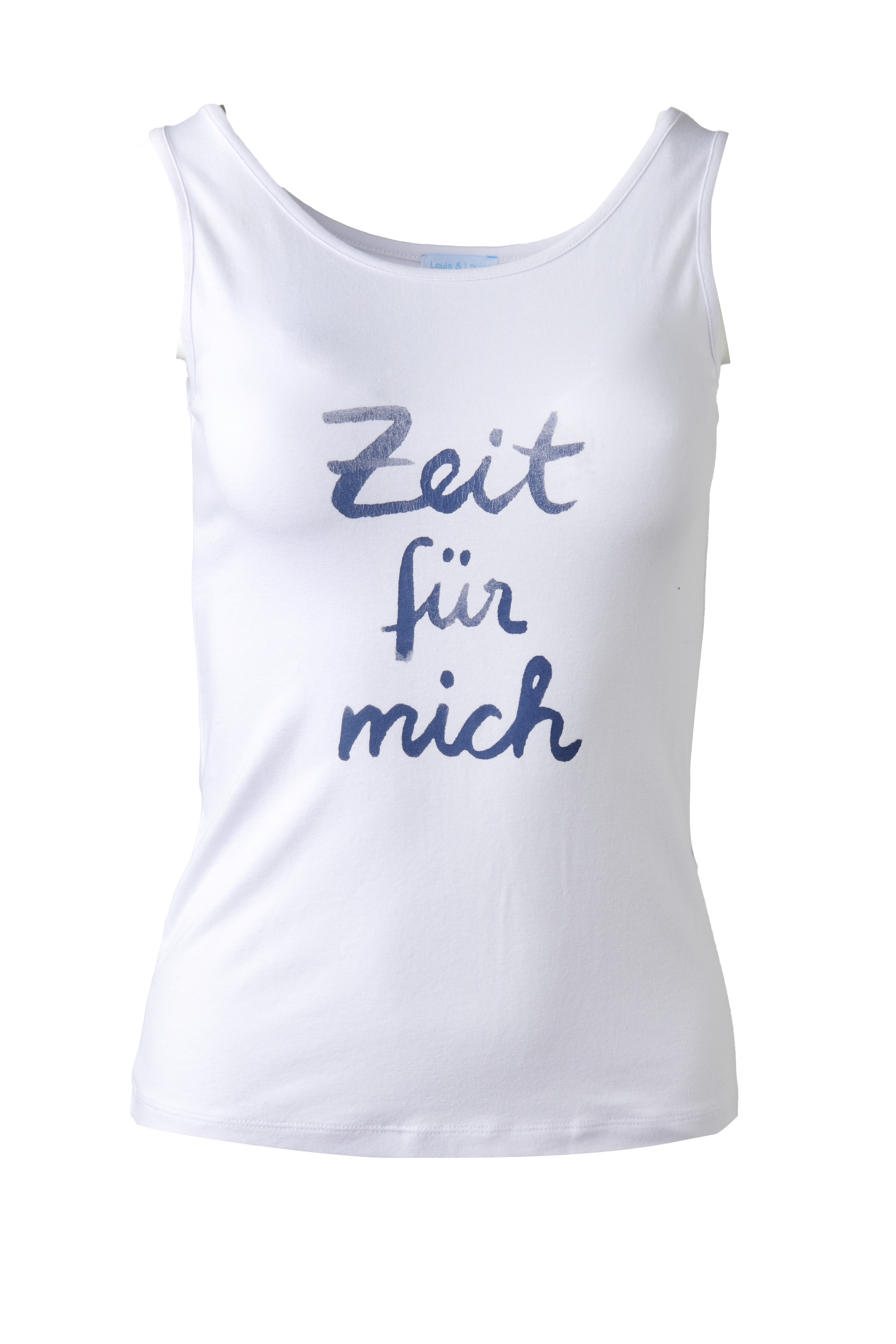 Louis & Louisa YOGA Tanktop Spruch "Zeit für mich", weiß mit blau