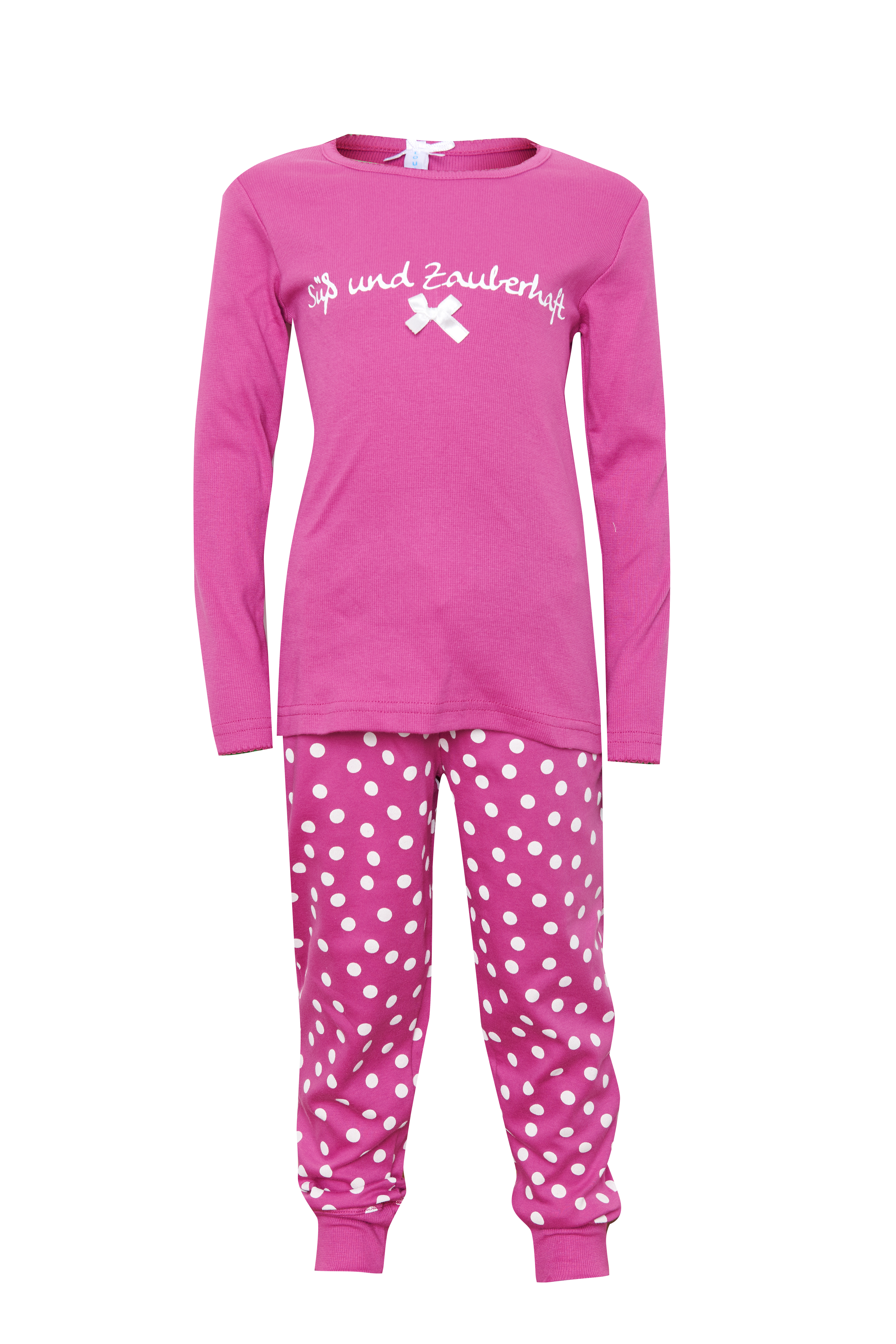 Louis & Louisa Pyjama Kinder Bündchen "Süß und Zauberhaft" pink Rippe / pink allover