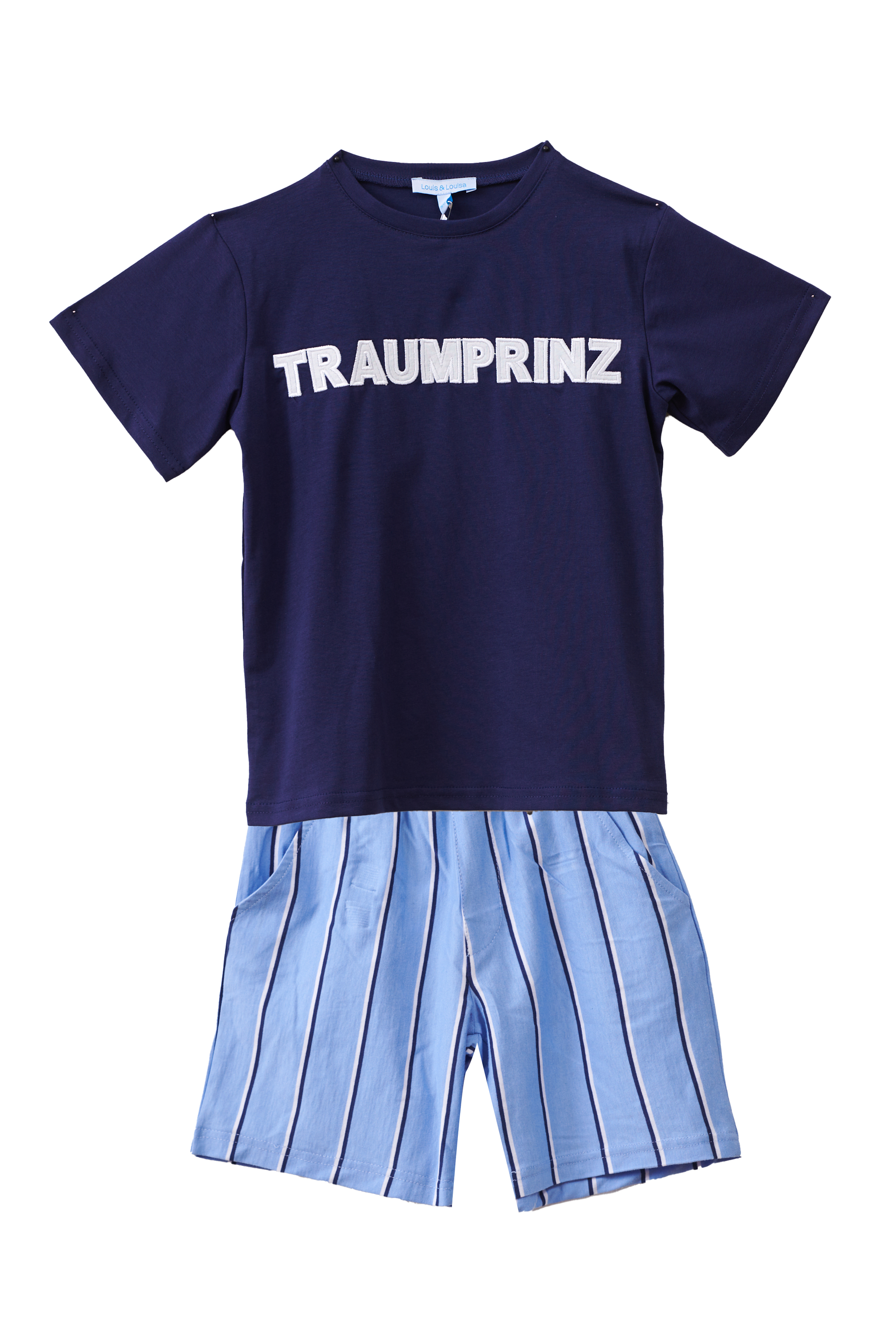 Louis & Louisa Short-Set Jungs "Traumprinz", dunkelblau/ blau gestreift