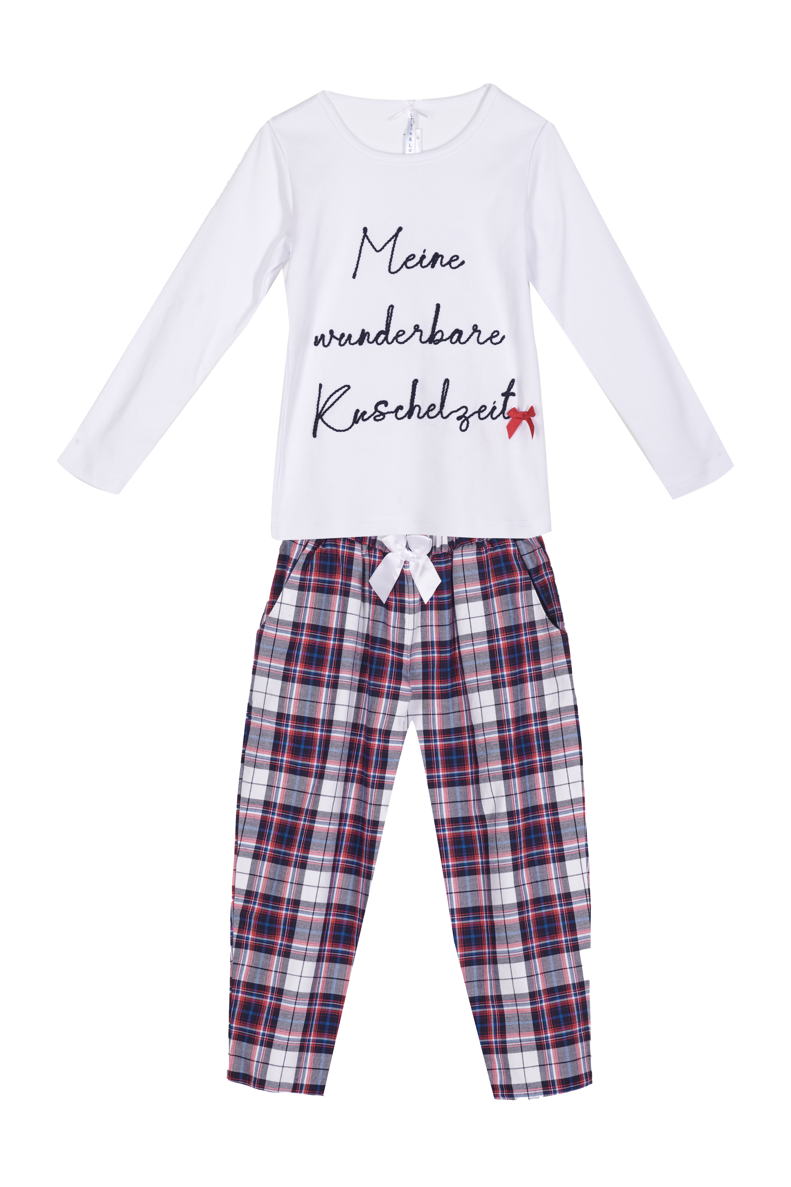 Louis & Louisa Pyjama Kinder Bündchen "Meine wunderbare Kuschelzeit", weiß / flanell