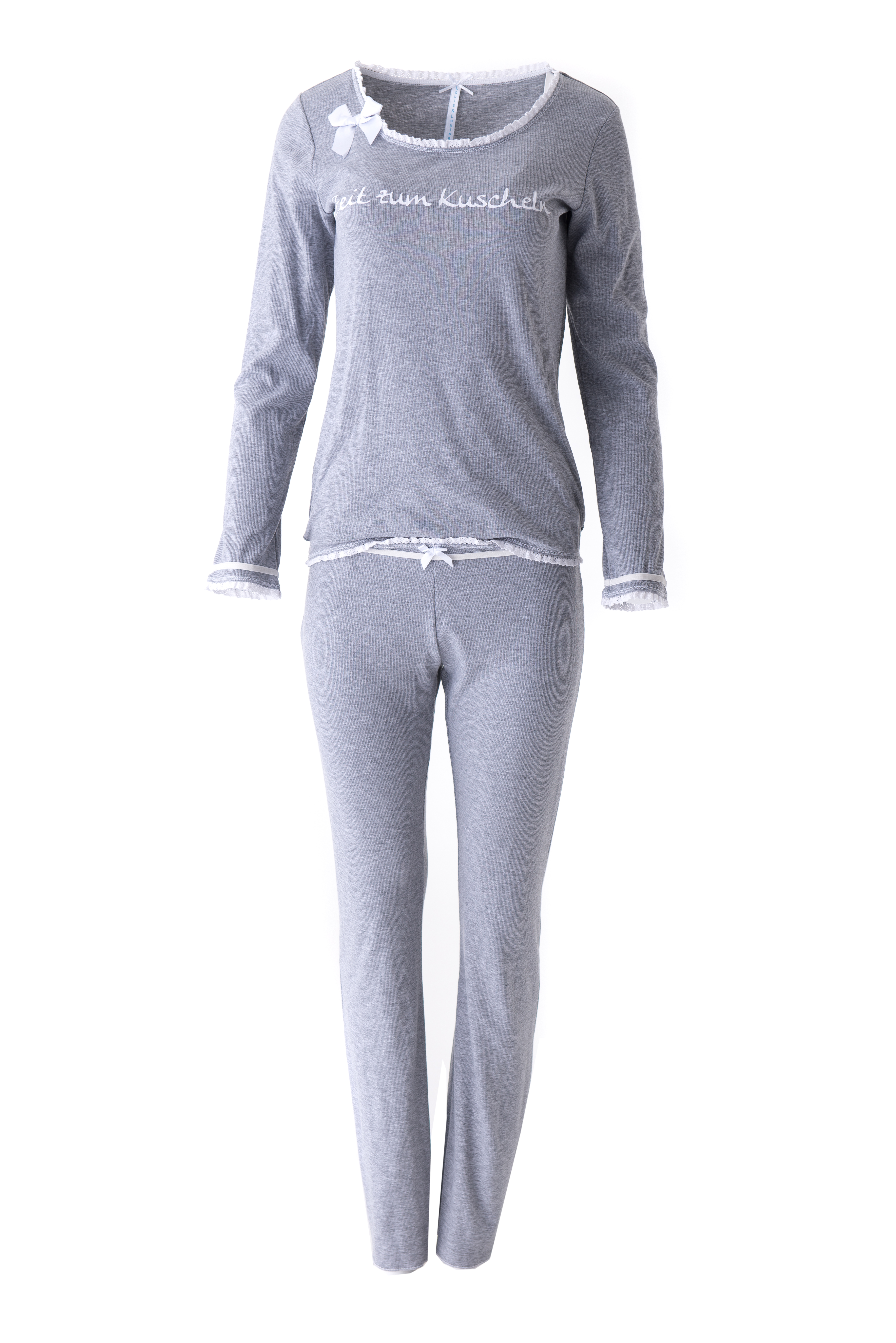 Louis & Louisa Pyjama Damen Rippe "Zeit zum Kuscheln", grau