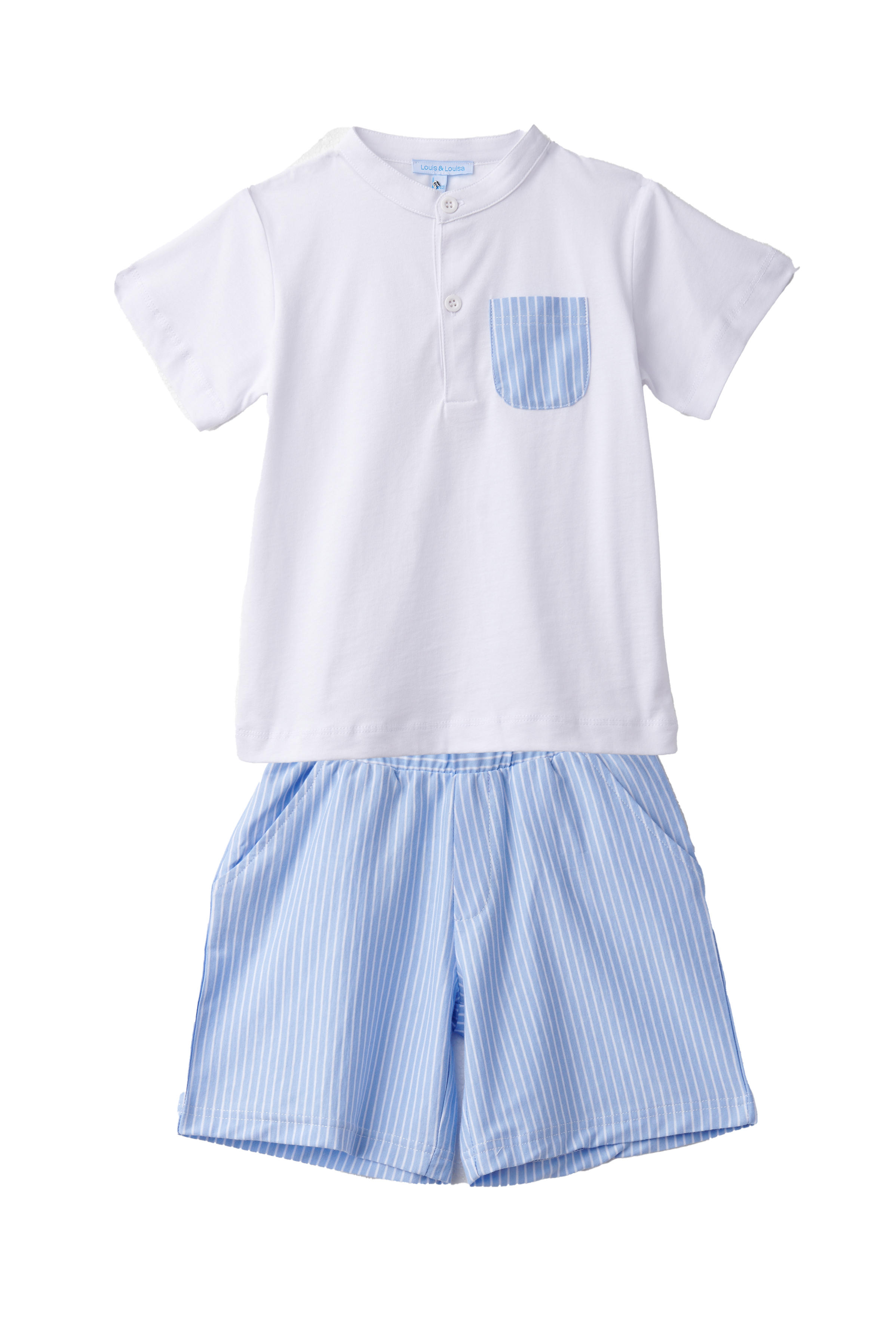 Louis & Louisa Short-Set Jungs mit Tasche, weiß / blau gestreift