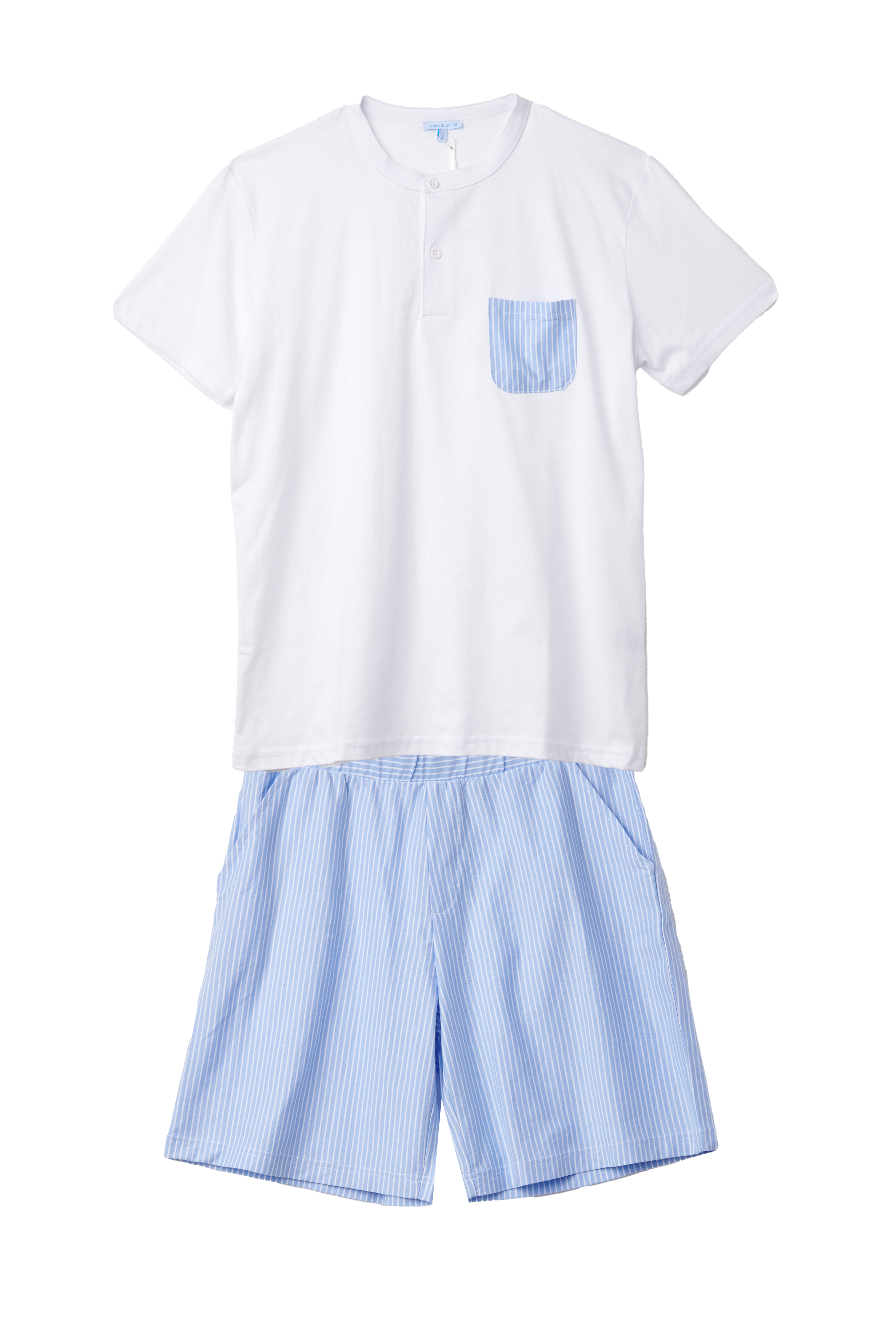 Louis & Louisa Short-Set Herren mit Tasche, weiß / blau gestreift