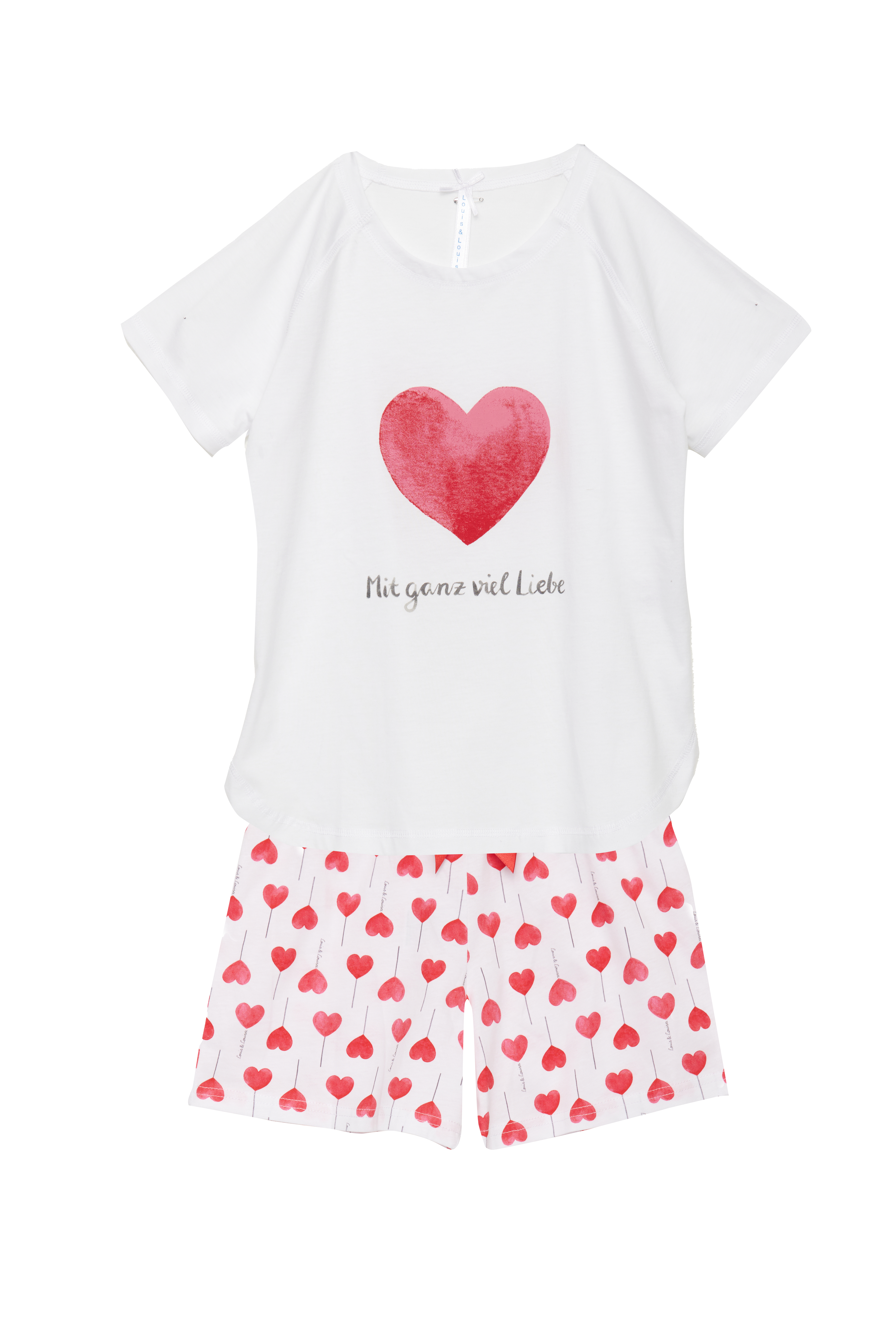 Louis & Louisa Short Set Kinder Basic "Mit viel Liebe", weiß / Herz allover