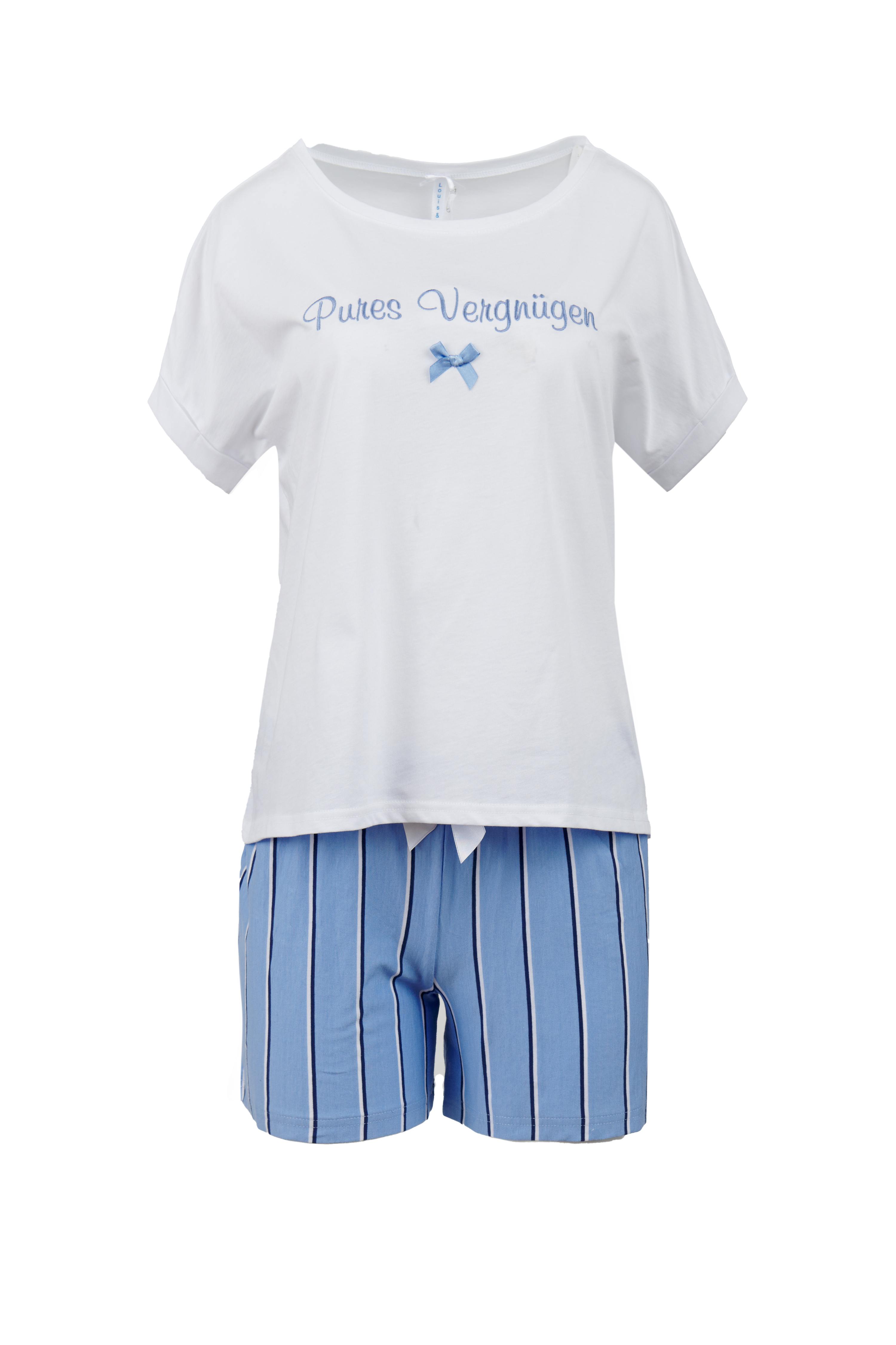 Louis & Louisa Short-Set Damen "Pures Vergnügen", weiß/ blau gestreift