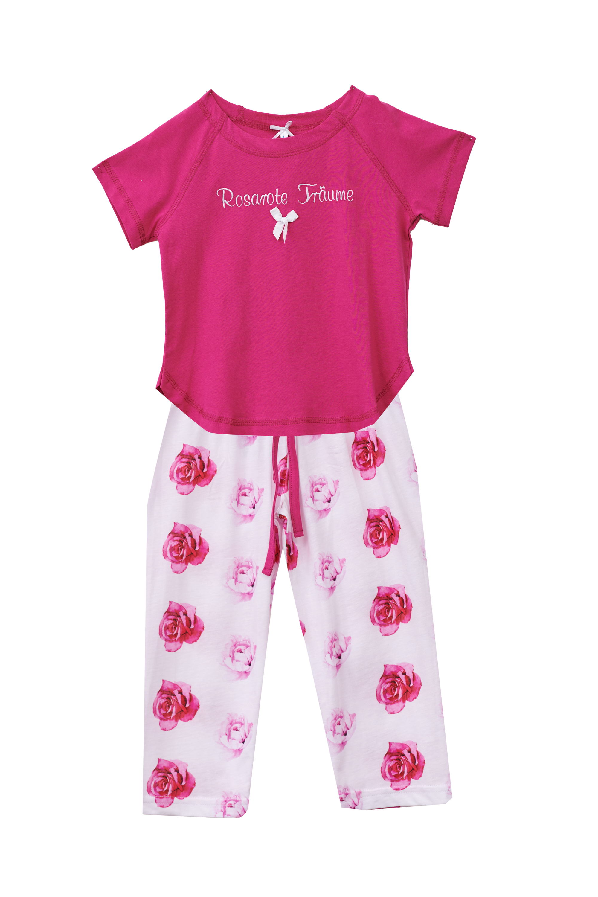 Louis & Louisa Pyjama Capri Kinder "Rosarote Träume", pink/ weiß allover