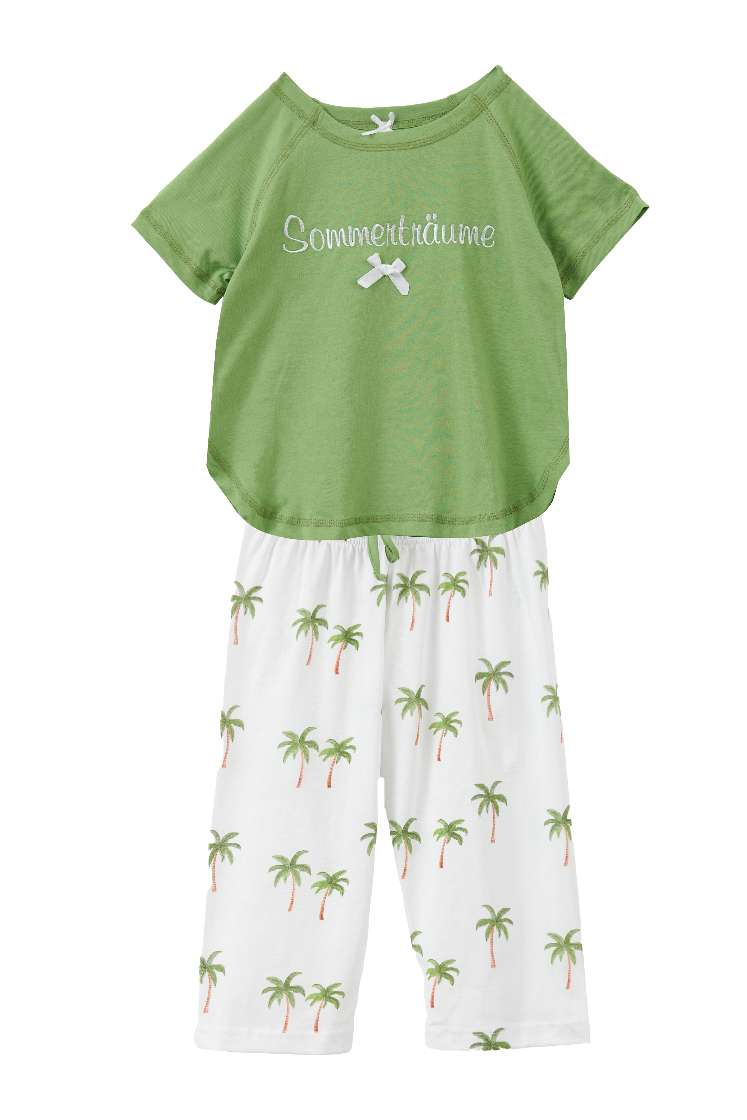 Louis & Louisa Pyjama Capri Kinder "Sommerträume", grün / Palmen allover